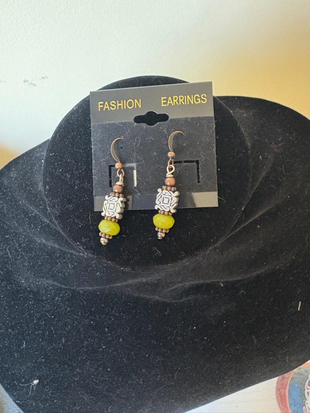 Earrings Green Bead Drop Earrings